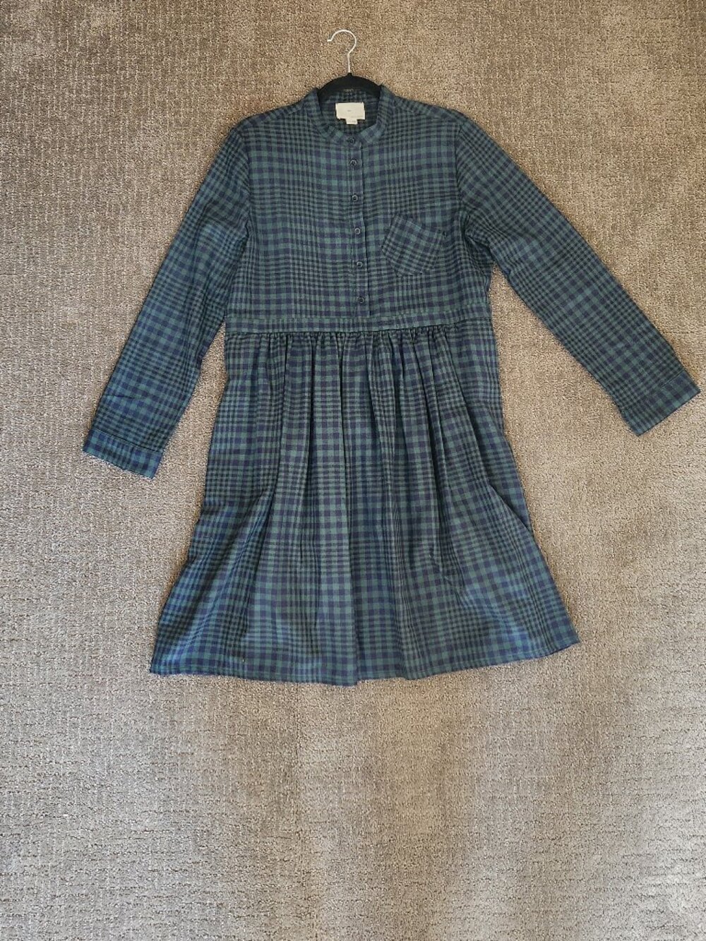 BOY. BAND OF OUTSIDERS Green | Navy Plaid Wool Long Sleeve Dress FR 12 | US 10